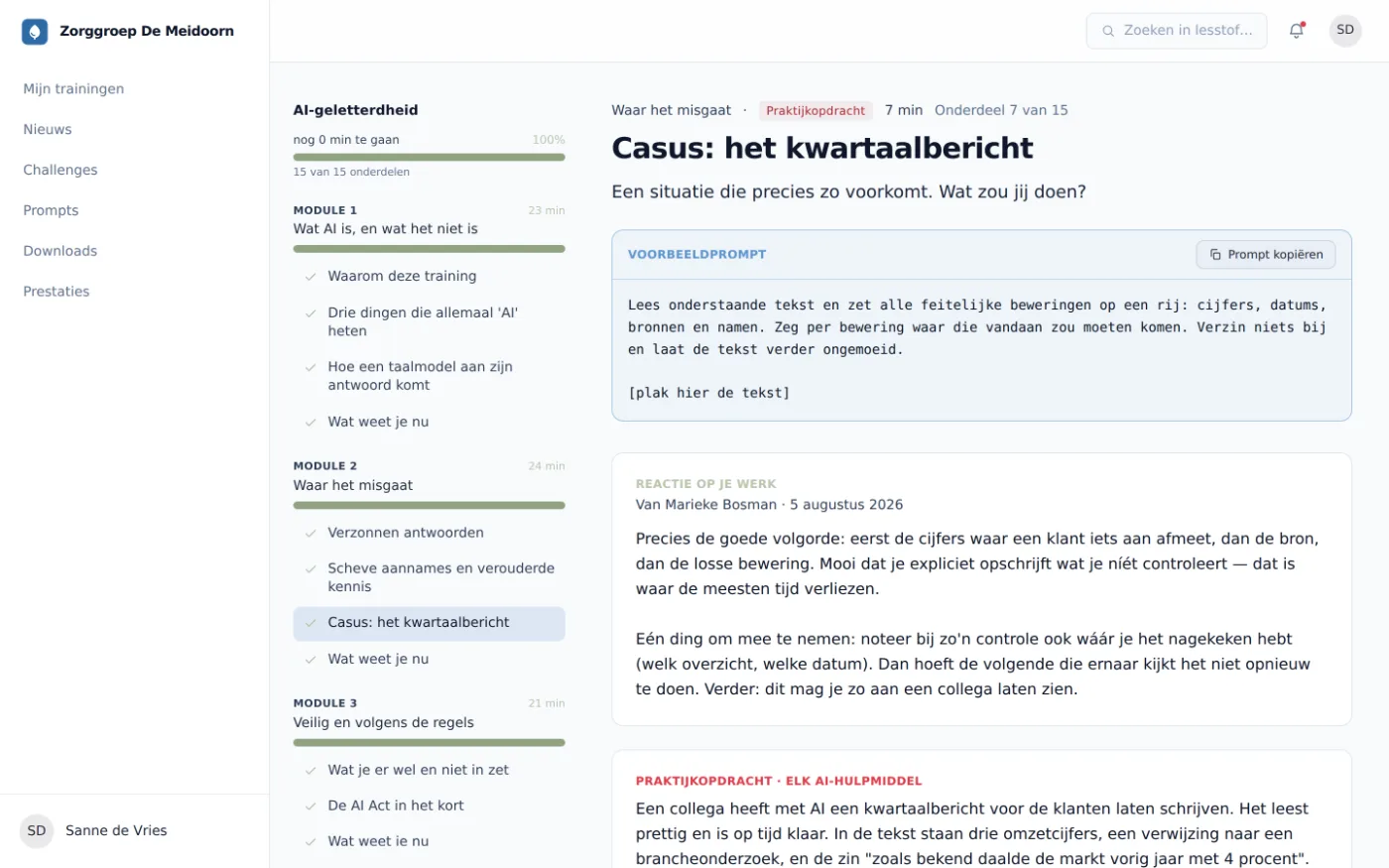 Ingeleverde praktijkopdracht met daarboven de geschreven reactie van de beoordelaar op het werk van de deelnemer