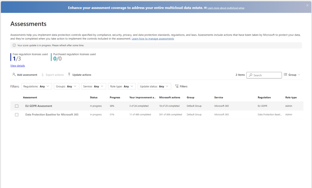 Create new assement for NIS2 in Portal of Microsoft Compliance Manager