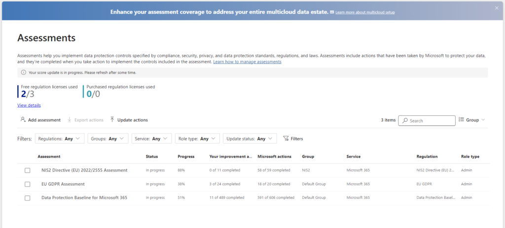 Assesments with NIS2 in Compliance Manager