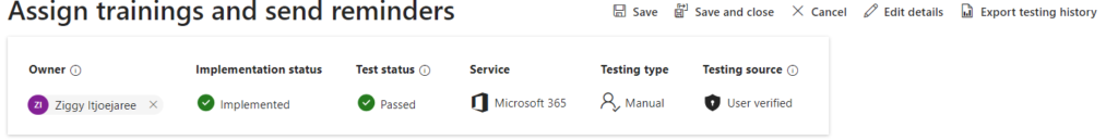Implementation of Action Details for NIS2 assessment in Microsoft Compliance Manager